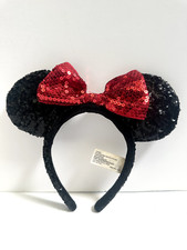 Vintage Walt Disney World Minnie Mouse Red Black Sequin Ears Headband Adult