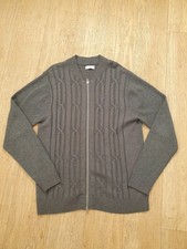 Mens Large Gant Grey Full Zip Wool Blend Cardigan Jumper