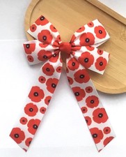 ? Remembrance Poppy Flower Hair Bow – Handmade – Elastic or Clip Long Tail