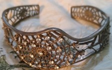 Diamonique Sterling Silver Cubic Zirconia Cuff Bangle Spider Cobweb Hallmarked