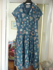 Seasalt The Lottie Dress petrol blue food and wine print dress size 8