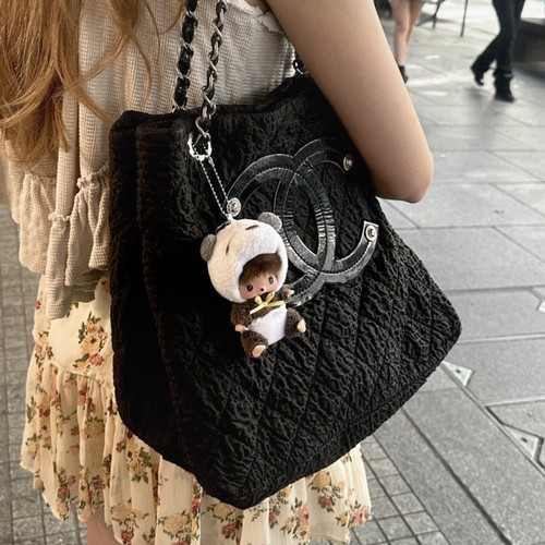 Chanel black pleated tote - black,