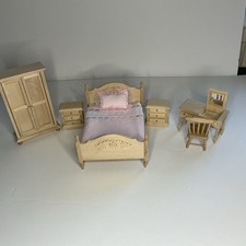 Miniature Wooden Bedroom Furniture Set with Bed, Wardrobe & Dressing Table 1:12