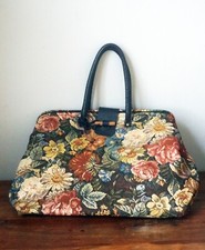 Vintage Bag Tapestry Leather Floral Print Handmade Travel Bag Handbag