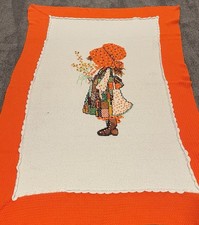 Vintage 1970s "Holly Hobbie" Crochet Handmade 54"x83" Queen Afghan Throw Blanket