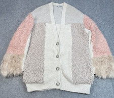Stella McCartney Oversized Beige Pink Faux Fur Patchwork Cardigan Size EU42 UK14