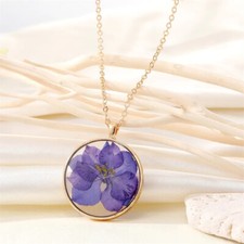 Fashion Purple Dried Flower Resin Pendant Necklace Free Delivery