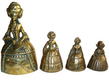 Lot of 4 Vintage Brass Crinoline Lady Bells