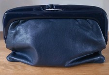 80s Clutch Bag Leather Dark Blue Vintage 80s Made in Italy Debenhams retro 