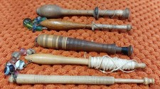 Selection Of Antique Wooden Lace Making Bobbins. Vintage Collectable Fibre Art