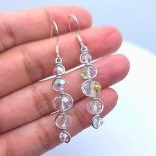 Handmade Christmas Icicle Earrings: Silver Wire Wrapped Glass Beads
