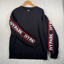 Ivy Park Black Sweatshirt Women’s Size M Logo Sleeve Tape Crew Neck Pullover