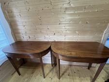 Antique Pair Of Mahogany Demi Lune Side Tables In The Gillows Manner C.1880