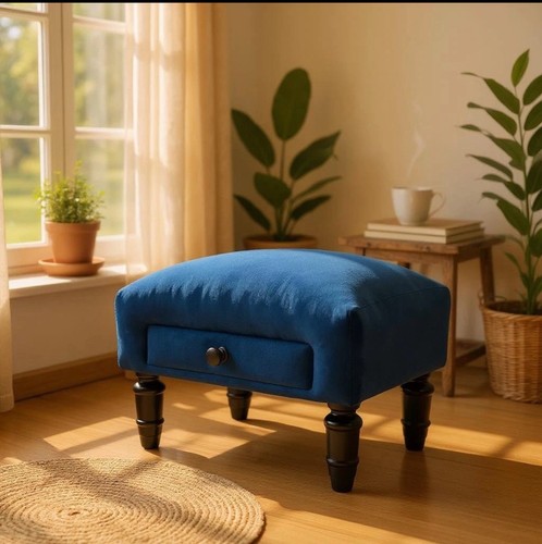 Blue deluxe velvet ottoman - blue,