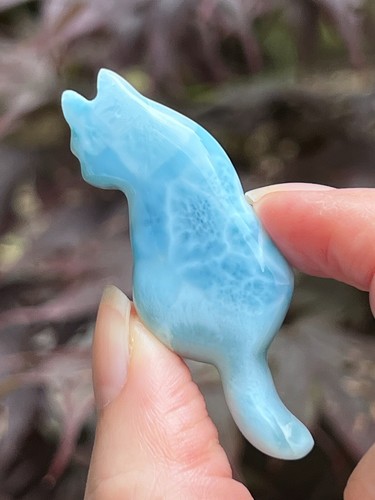 Larimar cat carving deep blue - larimar,