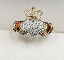Claddagh Ring 9ct Gold  Size N 3/4 Yellow Gold Solid Natural Diamonds 9ct Gold