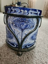 Macintyre MOORCROFT biscuit barrel, Florian ware, Blues, 6" by 5.5", 
