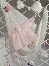 Baby Lace edge Shawl Matinee Coat Bonnet Bootees Knitting Pattern 16-20 4ply 388