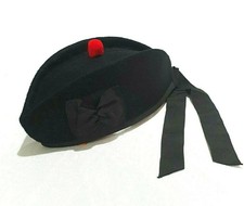 Black Glengarry Hat with Red Pom Scottish Wool Piper Highland Scots Cap - £29.99