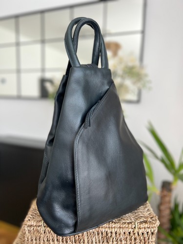 Jobis black leather - leather, backpack