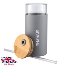 Glass Tumbler with Bamboo Lid, Glass Water Bottle with Silicone Protective Sleev