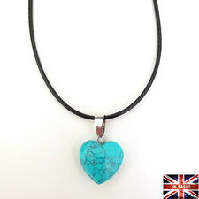 Blue Turquoise Heart Necklace Stone Gemstone Chakra Reiki Yoga Pendant Rope