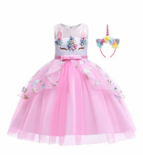 Girls Unicorn Princess Dress Up &Headband Halloween Party Costume Cosplay Outfit