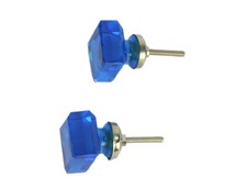 Pair Of Blue Glass Cupboard Dresser Knobs – Furniture Drawer Pull knobs. i24-283