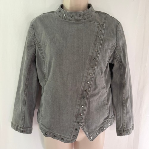 Gray denim asymmetrical zip - gray,