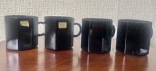 Set Of 4 Vintage French Arcoroc Octime Black Glass Octagonal Coffee Mugs Cups