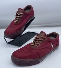 Polo Ralph Lauren Vaughn Canvas Trainers Men's UK 10 D Red Leather Lace up VGC