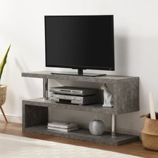 S-Shape TV Stand Concrete Grey Entertainment Unit with Storage High End Design 