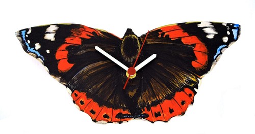 Red admiral butterfly clock - red,