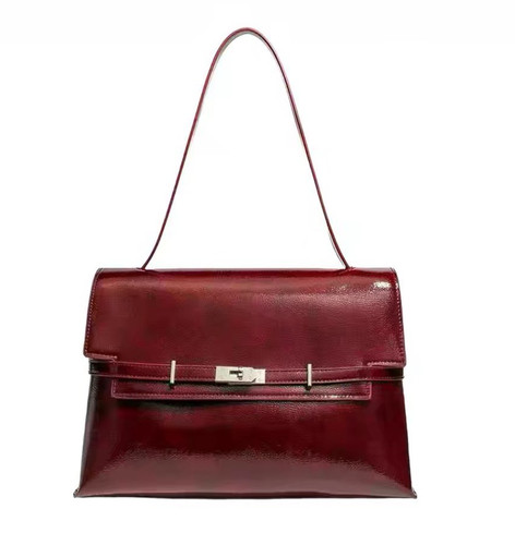 Burgundy leather shoulder bag - burgundy,