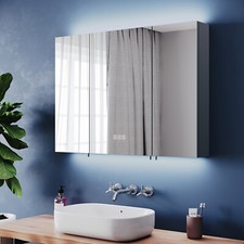 Backlit Bathroom Mirror Cabinet with Demister 3 LED Lights Shaver Socket 900x650