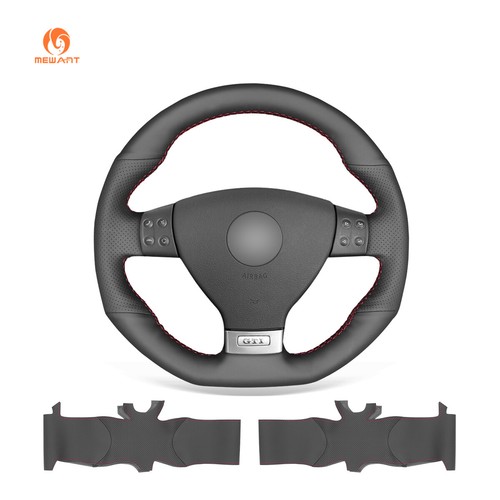 Black leather steering wheel - black,