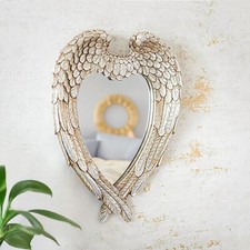 Angel Wings Wall Mirror Hanging Feathered Home Decor Heart Distressed Silver