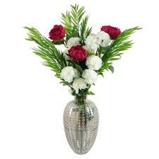 White Carnation Flowers Pink Peony Fern in Glass Vase Large 85cm Artificial