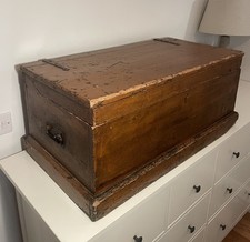 Rustic Antique Pine Trunk Vintage Chest Blanket Box - 86cm x 46cm x 37cm