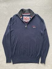 Superdry The Mainsail Henley Mens 1/4 Zip Blue Jumper Top Knit Size Large l
