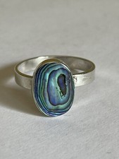 Vintage Sterling Silver Paua Shell Ring Size P-open Shank So Flexible