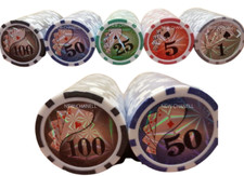 100 Numbered Laser Poker Chips 12 gram  ABS Composite 5 Colors 