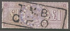 1876 £1 Brown Lilac Telegraph SG T17 -  Good Used 