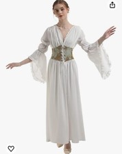 NSPSTT Victorian Dresses for Women Medieval Dress with Corset White L