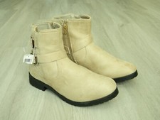 Peacocks Ladies Comfort Biker Boots Beige Suede Size 7 / 40