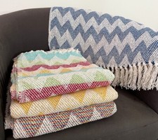 Chevron Throw Blanket - Indian Recycled Cotton Boho Hippie Fairtrade Handmade