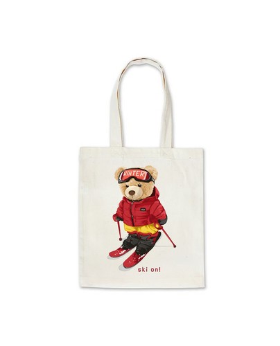 Ski cute bear tote bag - on,