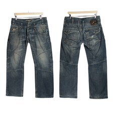 883 Police Jeans Mens 34 32 Blue Button Fly Y2K Faded Distressed Style Retro