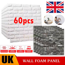 60PCS Tile Brick Wall Sticker Thick Self-adhesive Waterproof Panel DIY Wallpaper