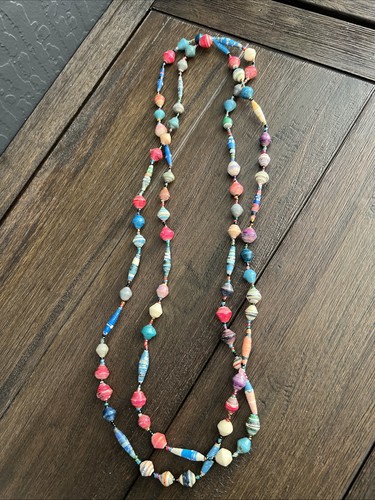 Cycled paper bead necklace - paper,